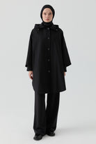 Kapüşonlu Panço - Siyah TUGBA