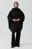 Kapüşonlu Panço - Siyah TUGBA