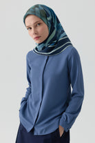 Basic Gizli Patlı Gömlek - İndigo TUGBA