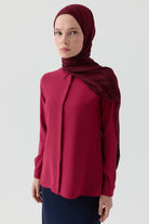 Basic Gizli Patlı Gömlek - Vişne TUGBA