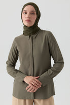 Gizli Patlı Basic Gömlek - Haki TUGBA