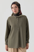 Yırtmaçlı Asimetrik Kesim Bluz - Haki TUGBA