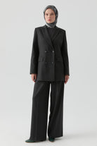 Çizgi Desenli Pantolon - Antrasit TUGBA