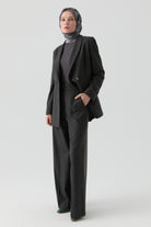 Çizgi Desenli Pantolon - Antrasit TUGBA