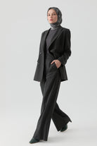 Çizgi Desenli Pantolon - Antrasit TUGBA