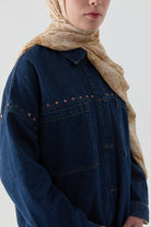 Rivet Detaylı Cepli Denim Ceket - Lacivert TUGBA