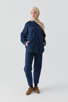 Rivet Detaylı Cepli Denim Ceket - Lacivert TUGBA