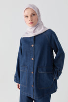 Kol Bantlı Denim Ceket - Lacivert TUGBA