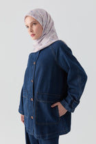 Kol Bantlı Denim Ceket - Lacivert TUGBA