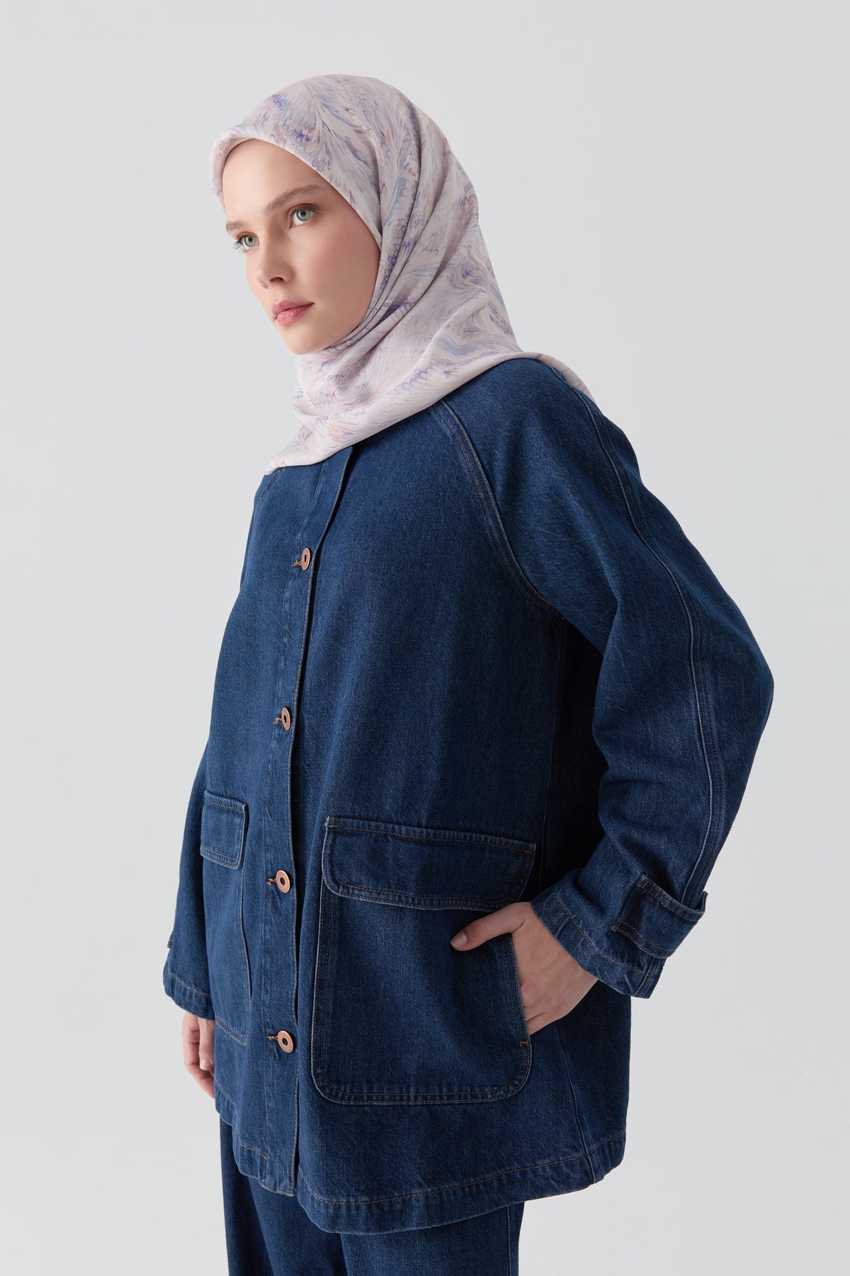 Kol Bantlı Denim Ceket - Lacivert TUGBA