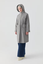 Duble Kol Bant Detaylı Kap - Gri TUGBA