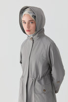 Duble Kol Bant Detaylı Kap - Gri TUGBA