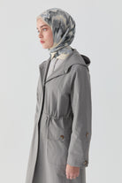 Duble Kol Bant Detaylı Kap - Gri TUGBA