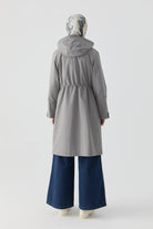 Duble Kol Bant Detaylı Kap - Gri TUGBA