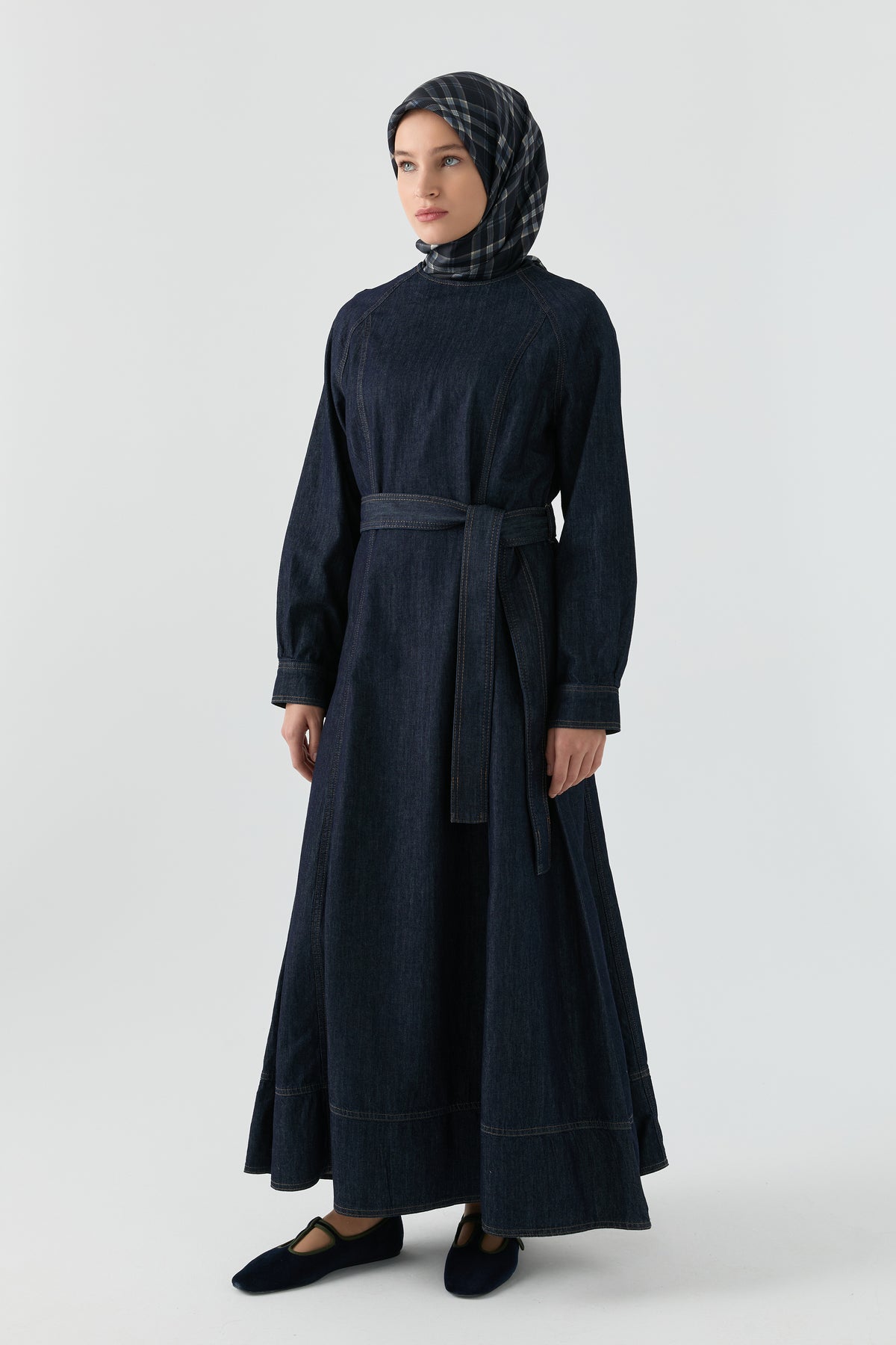 Denim Elbise - Lacivert TUGBA