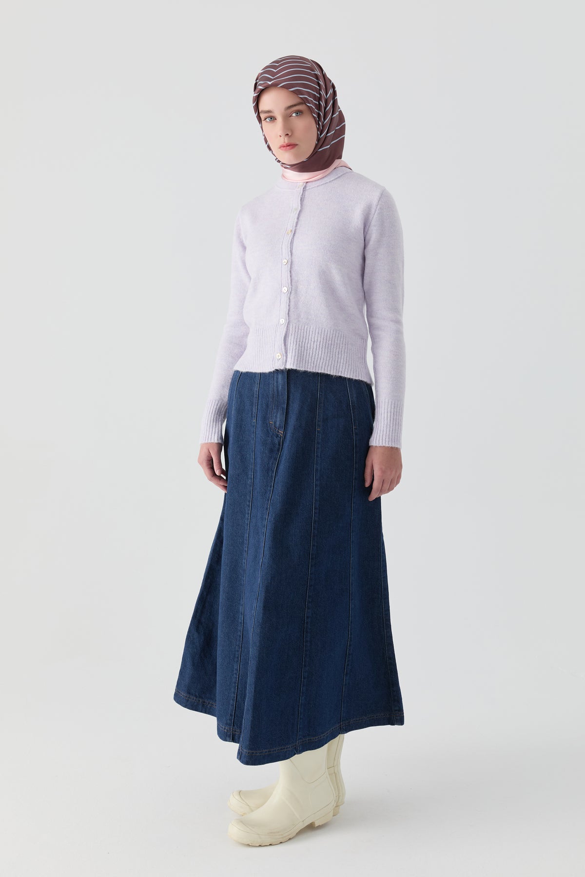 Parçalı Denim Etek - Lacivert TUGBA
