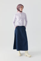 Parçalı Denim Etek - Lacivert TUGBA