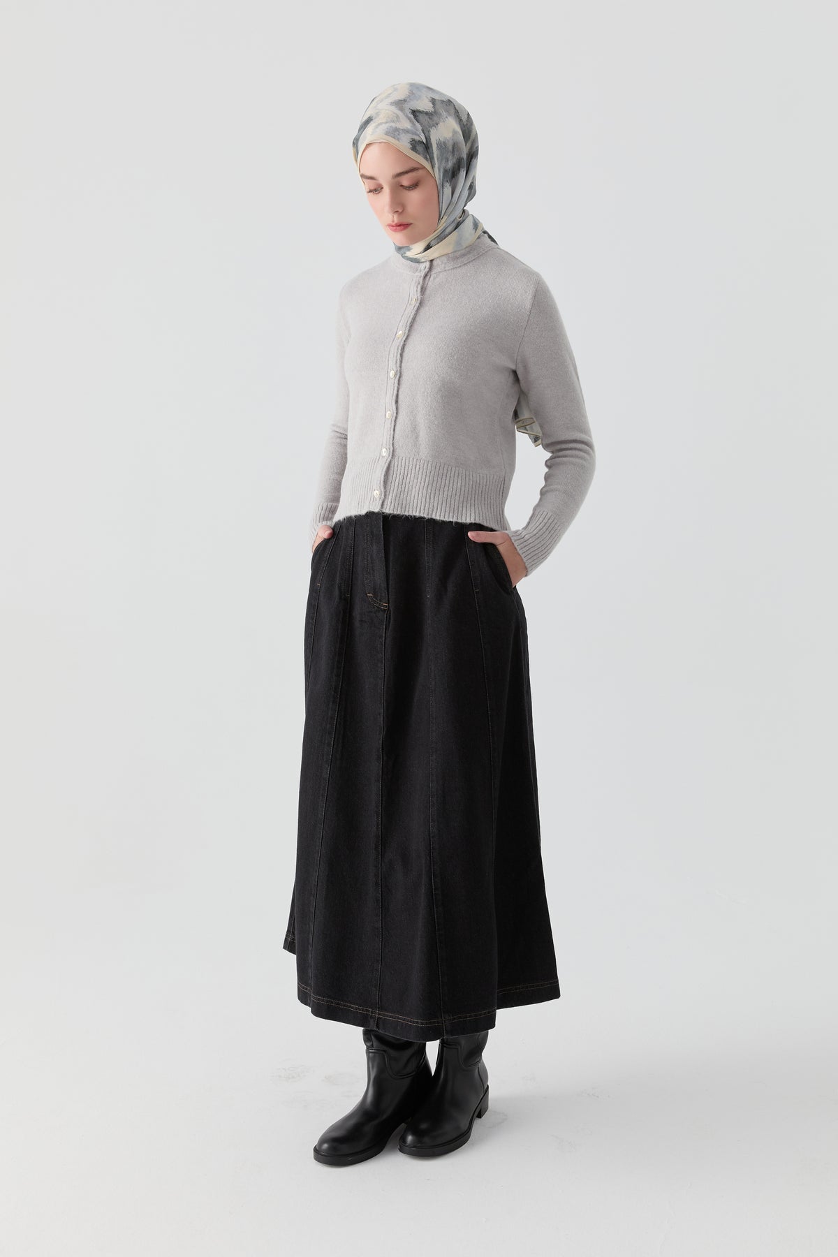 Falda vaquera patchwork - Negra
