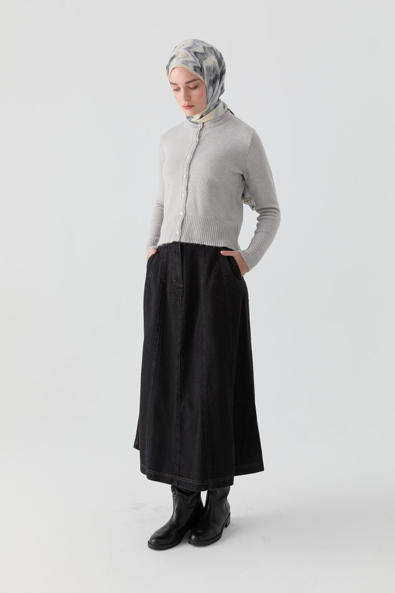 Parçalı Denim Etek - Siyah TUGBA