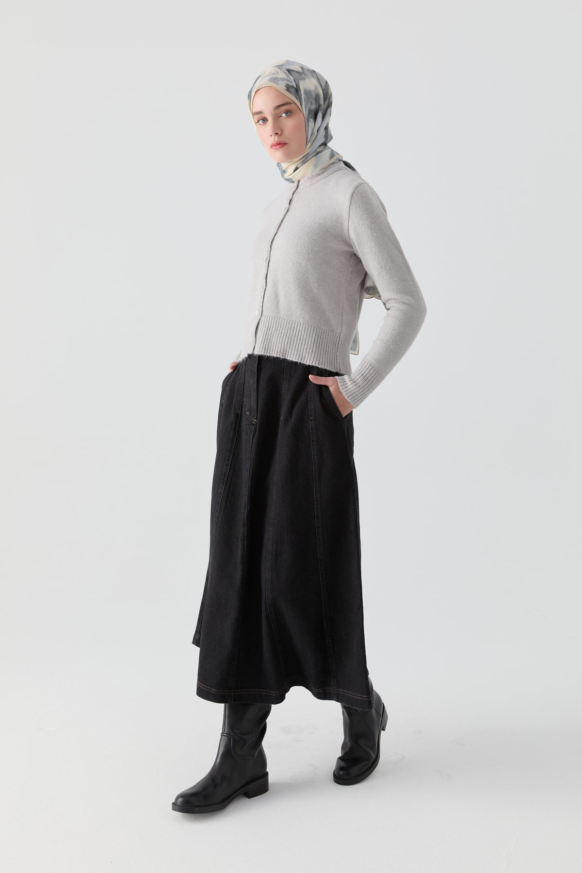 Parçalı Denim Etek - Siyah TUGBA