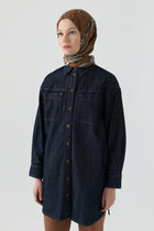 Simetrik Cep Detaylı Denim Tunik - Lacivert TUGBA