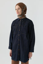 Simetrik Cep Detaylı Denim Tunik - Lacivert TUGBA