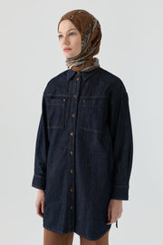 Simetrik Cep Detaylı Denim Tunik - Lacivert TUGBA