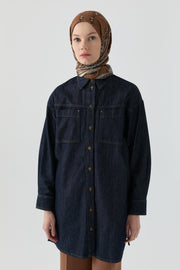 Simetrik Cep Detaylı Denim Tunik - Lacivert TUGBA