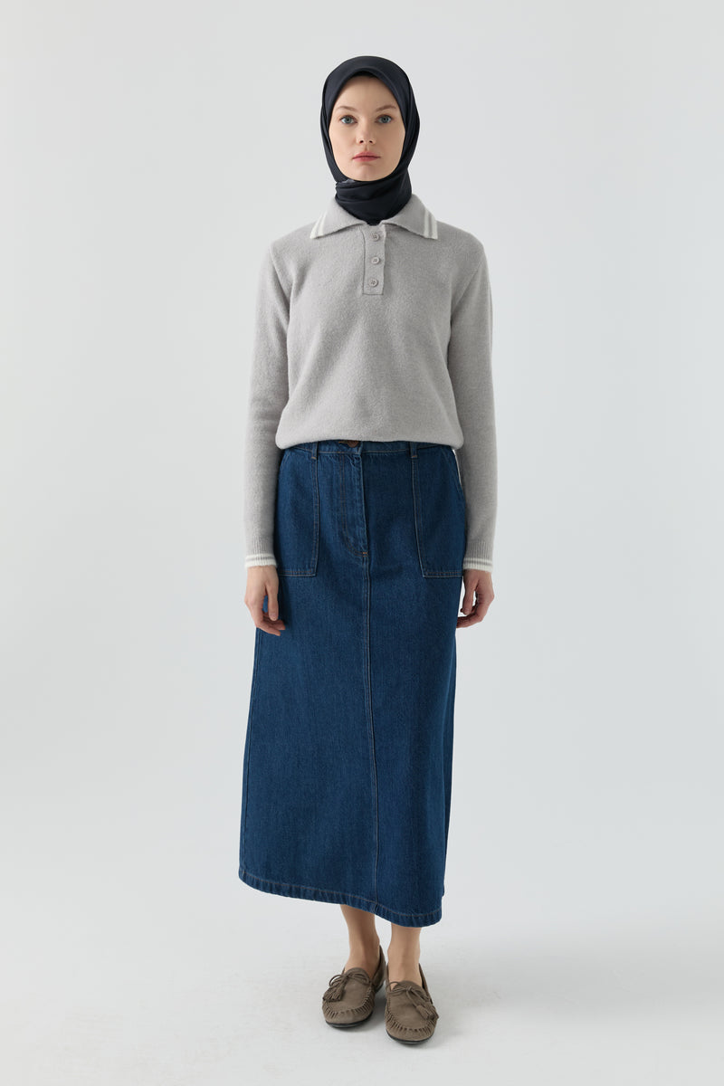 Cep Detaylı Denim Etek - Lacivert TUGBA