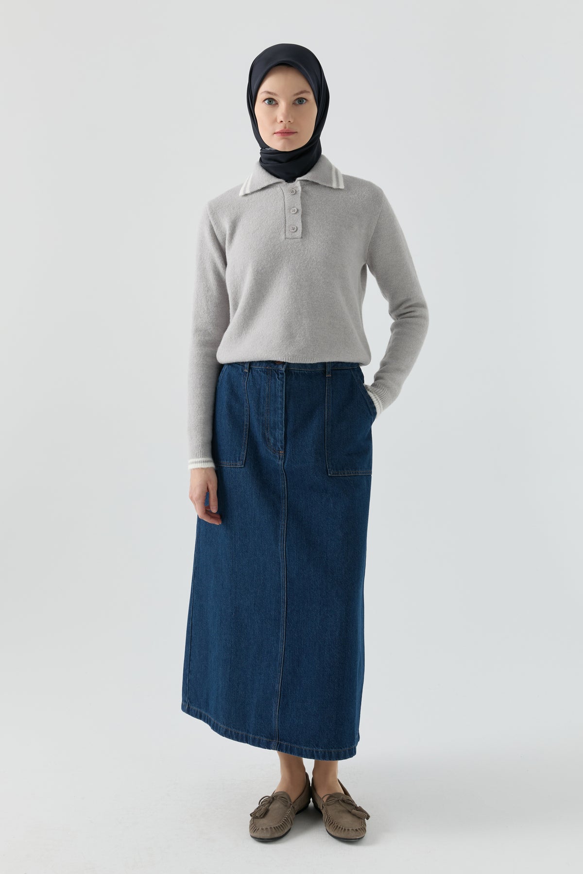 Cep Detaylı Denim Etek - Lacivert TUGBA