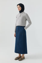 Cep Detaylı Denim Etek - Lacivert TUGBA