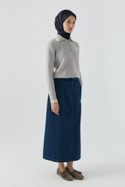 Cep Detaylı Denim Etek - Lacivert TUGBA