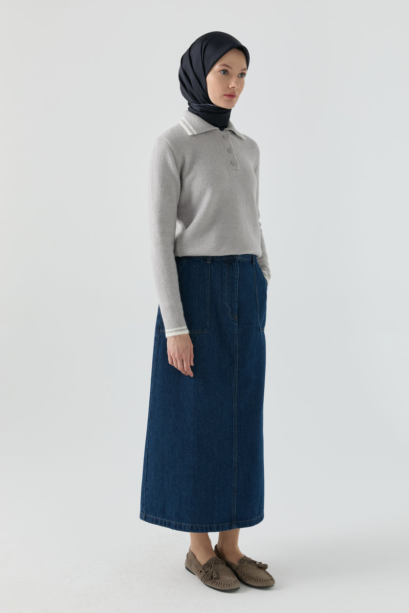 Cep Detaylı Denim Etek - Lacivert TUGBA