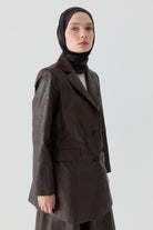 Kuşaklı Deri Ceket - Kahve TUGBA