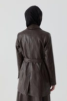 Kuşaklı Deri Ceket - Kahve TUGBA