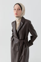 Deri Trençkot - Kahve TUGBA