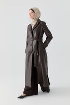 Deri Trençkot - Kahve TUGBA