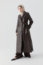 Deri Trençkot - Kahve TUGBA