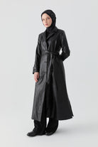 Deri Trençkot - Siyah TUGBA