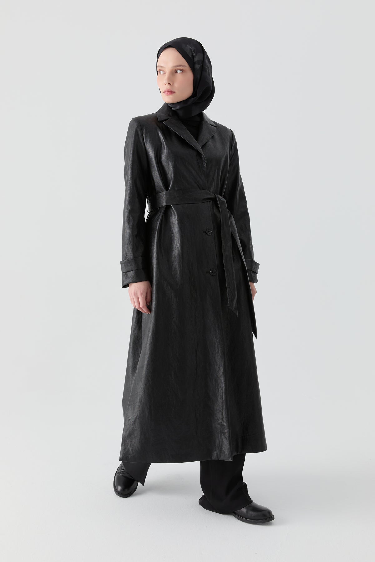 Leather Trench Coat - Black