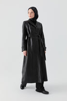 Deri Trençkot - Siyah TUGBA