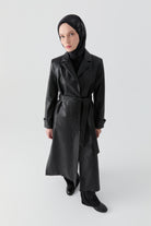 Deri Trençkot - Siyah TUGBA