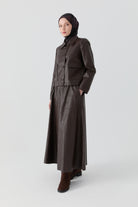 Bağcıklı Deri Etek - Kahve TUGBA