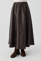 Bağcıklı Deri Etek - Kahve TUGBA