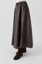 Bağcıklı Deri Etek - Kahve TUGBA