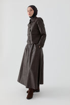 Bağcıklı Deri Etek - Kahve TUGBA