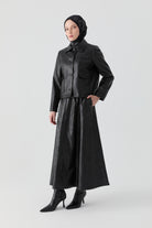 Bağcıklı Deri Etek - Siyah TUGBA