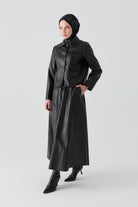 Bağcıklı Deri Etek - Siyah TUGBA