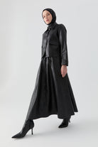 Bağcıklı Deri Etek - Siyah TUGBA