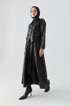 Bağcıklı Deri Etek - Siyah TUGBA